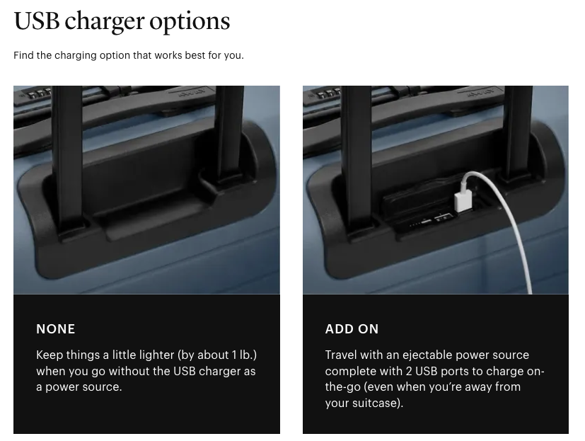 Away luggage store usb c